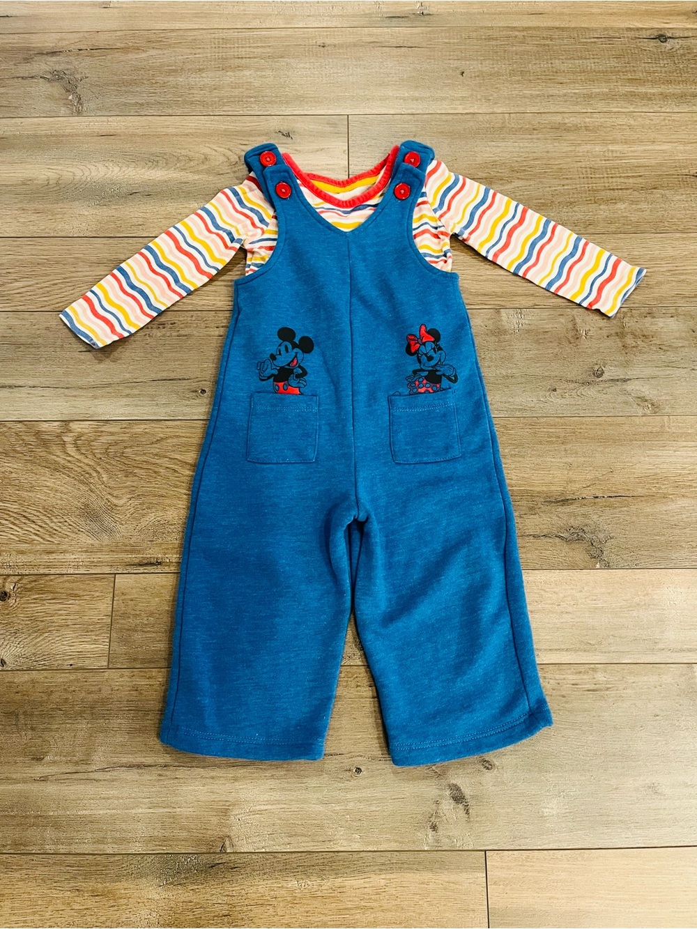 Disney Jr. Kids Blue Mickey And Minnie One Piece Romper With Stripe Shirt